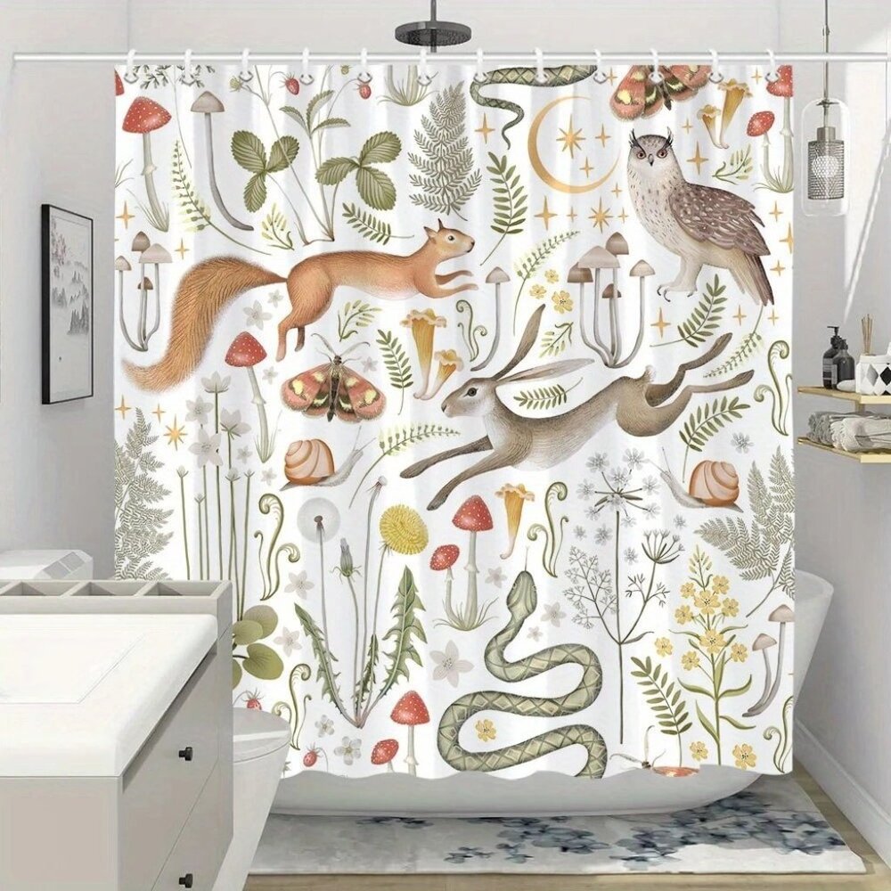 Whimsical Woodland-Themed Shower Curtain NWOT